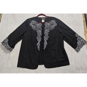 Bob Mackie Blazer Womens L Black Boho Jacket Embroidered Cottagecore Art To Wear